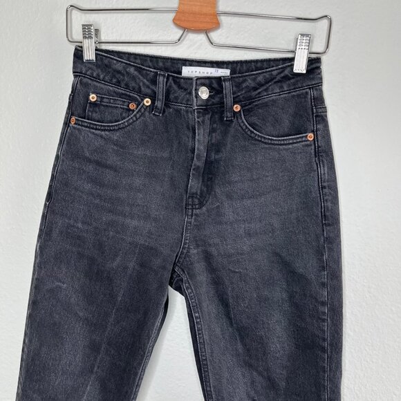 Topshop Womens Straight Leg High Waisted Black Denim Jeans Size 26 Frayed grunge - Picture 7 of 11